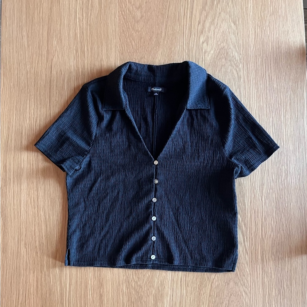 Madewell Crinkle Cropped Short Sleeve Button-Up